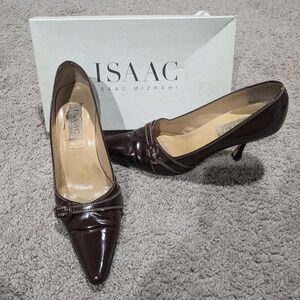 Isaac mizrahi heels size 8.5 brown leather pumps
